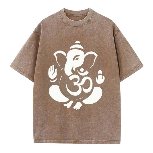 Ganesha elephant silhouette - negative space creates om symbol - Vintage T-shirt - Brown