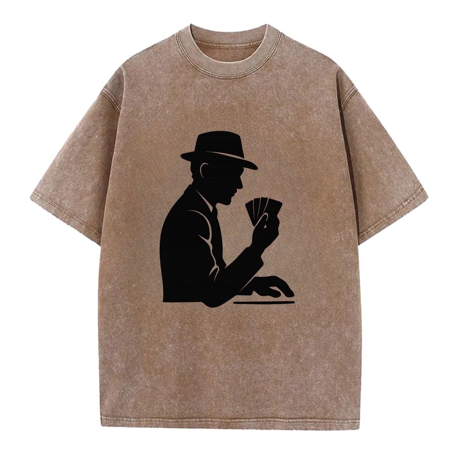 Poker player with cards close - Vintage T-shirt - Brown