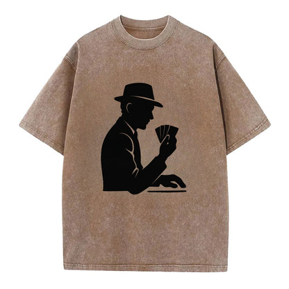 Poker player with cards close - Vintage T-shirt - Brown