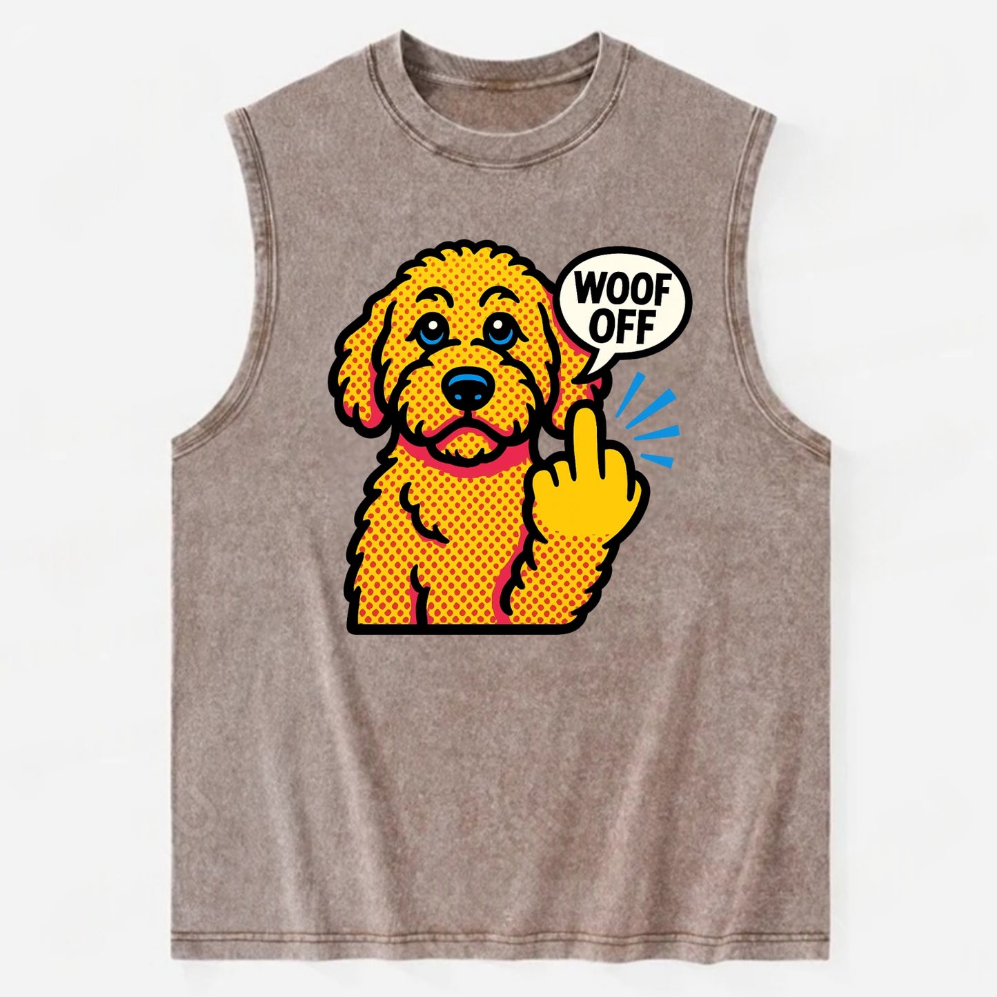 Goldendoodle with teddy bear face and curly golden coat, friendly paw - Vintage Washed Tank - Brown