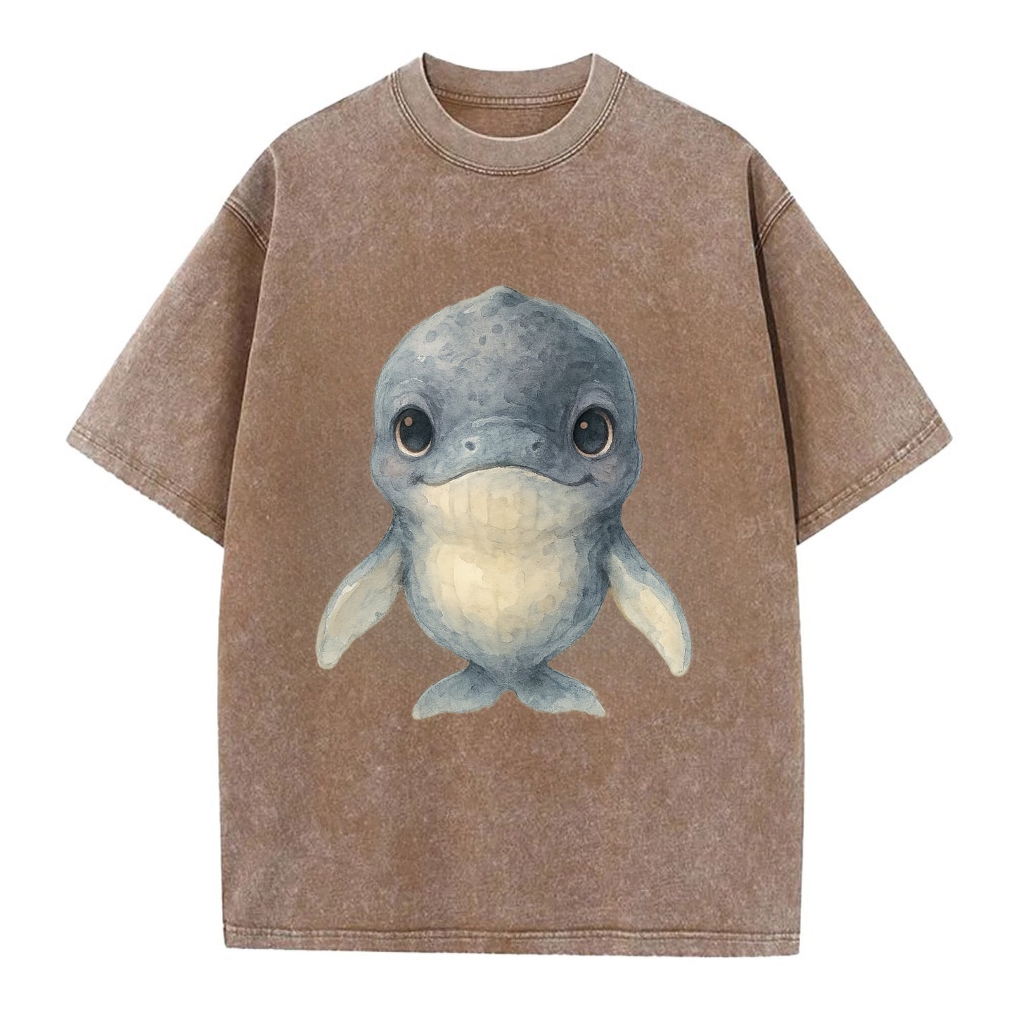 Baby Humpback Whale - dark gray with white flippers, large gentle eyes, - Vintage T-shirt - Brown