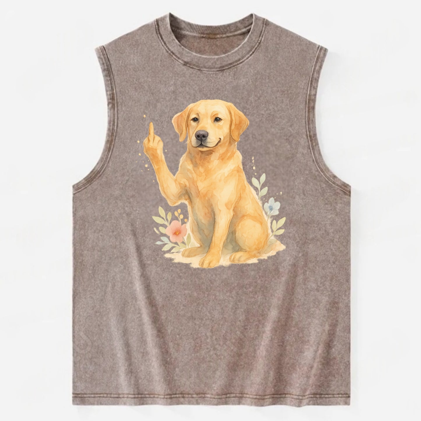 Labrador Retriever yellow sitting pretty, friendly face, strong paw up with - Vintage Washed Tank - Brown