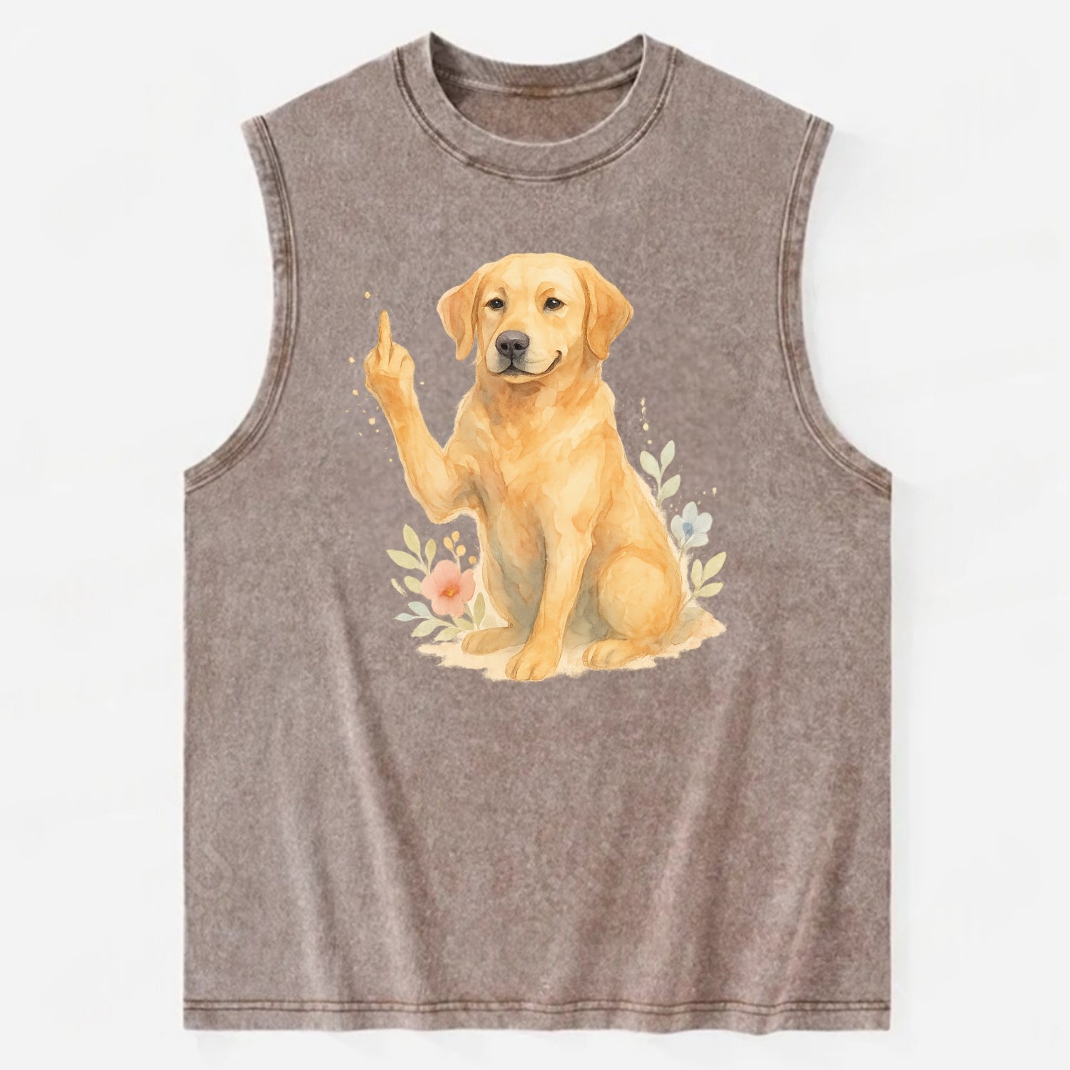 Labrador Retriever yellow sitting pretty, friendly face, strong paw up with - Vintage Washed Tank - Brown