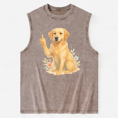 Labrador Retriever yellow sitting pretty, friendly face, strong paw up with - Vintage Washed Tank - Brown