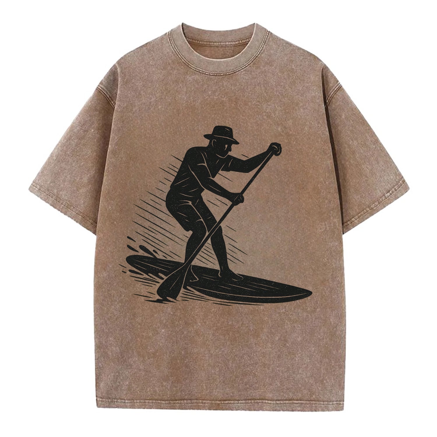 Stand-up paddleboarder on calm water - Vintage T-shirt - Brown