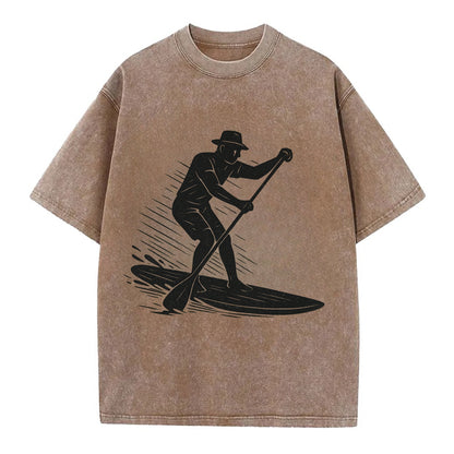 Stand-up paddleboarder on calm water - Vintage T-shirt - Brown