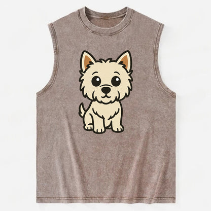 West Highland White Terrier - Alert standing pose - Vintage Washed Tank - Brown