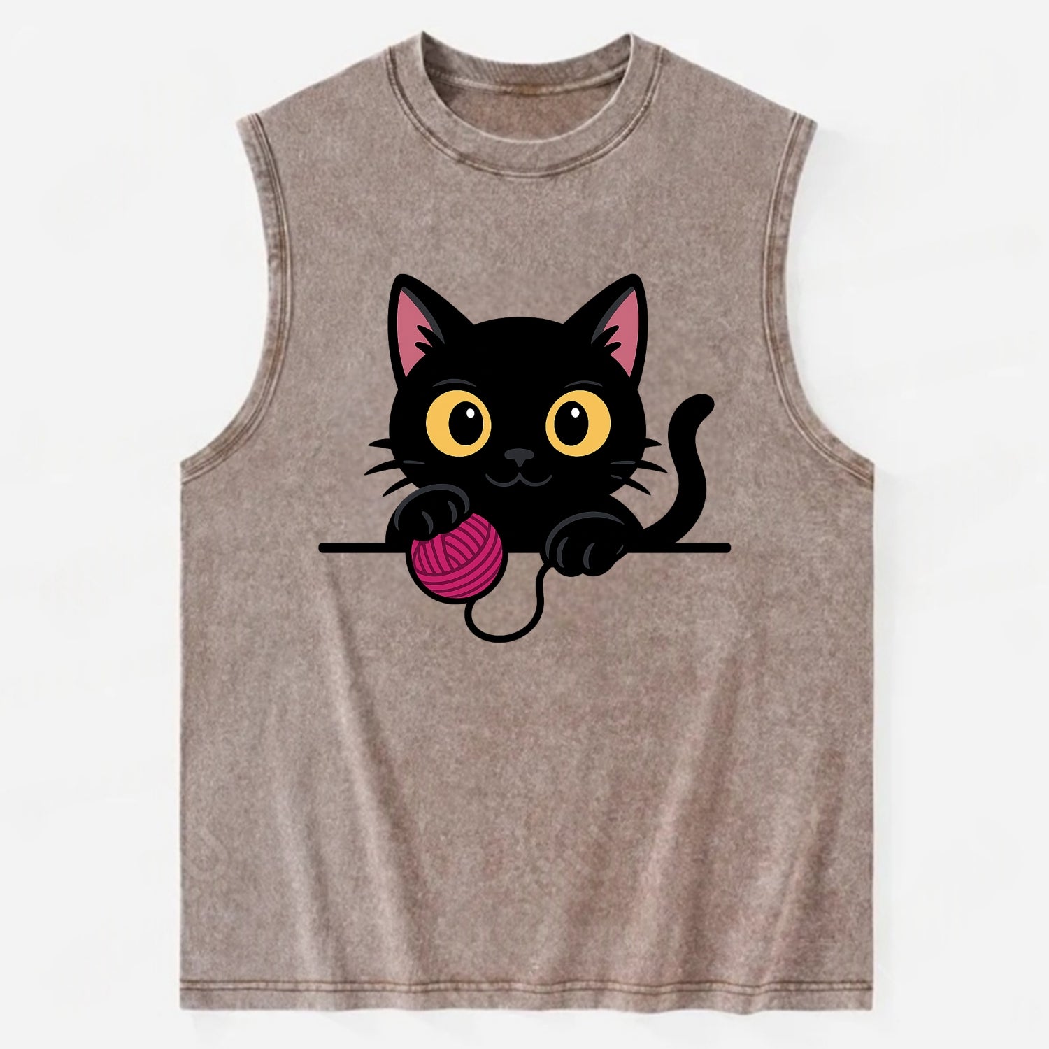 Midnight the black cat tapping the ledge rhythmically with one bright claw. - Vintage Washed Tank - Brown