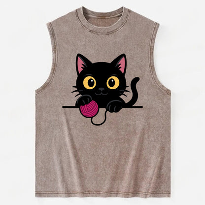 Midnight the black cat tapping the ledge rhythmically with one bright claw. - Vintage Washed Tank - Brown