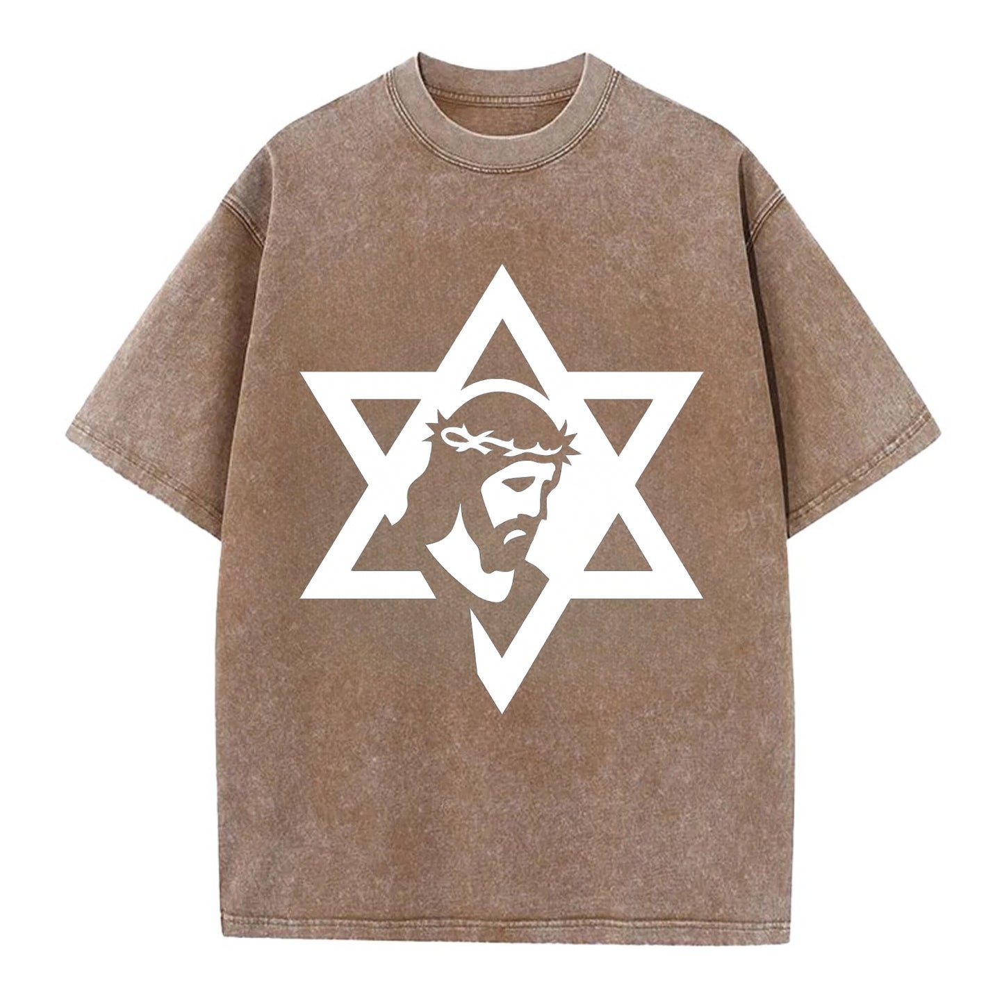 Star of David - negative space forms two overlapping triangles with hidden meaning - Vintage T-shirt - Brown