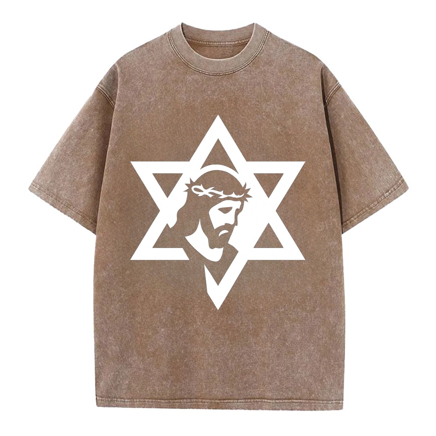 Star of David - negative space forms two overlapping triangles with hidden meaning - Vintage T-shirt - Brown
