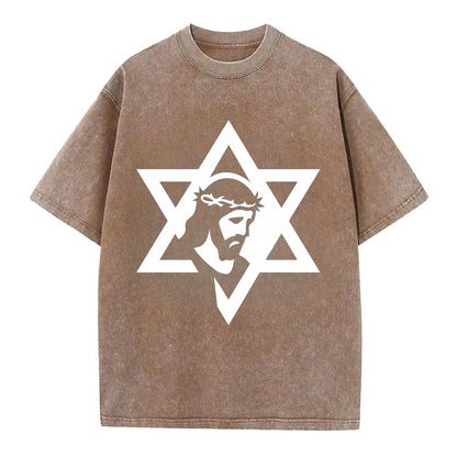 Star of David - negative space forms two overlapping triangles with hidden meaning - Vintage T-shirt - Brown