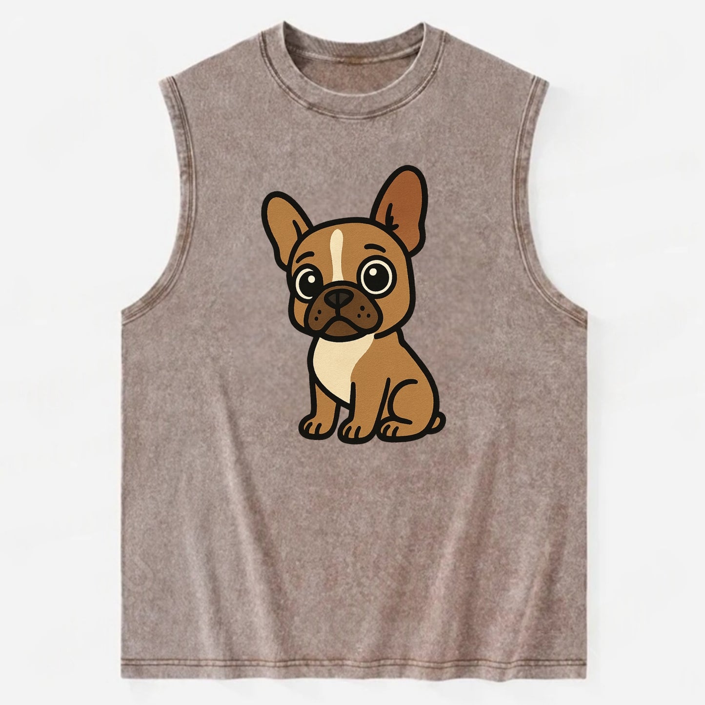 French Bulldog - Head tilt one ear up - Vintage Washed Tank - Brown