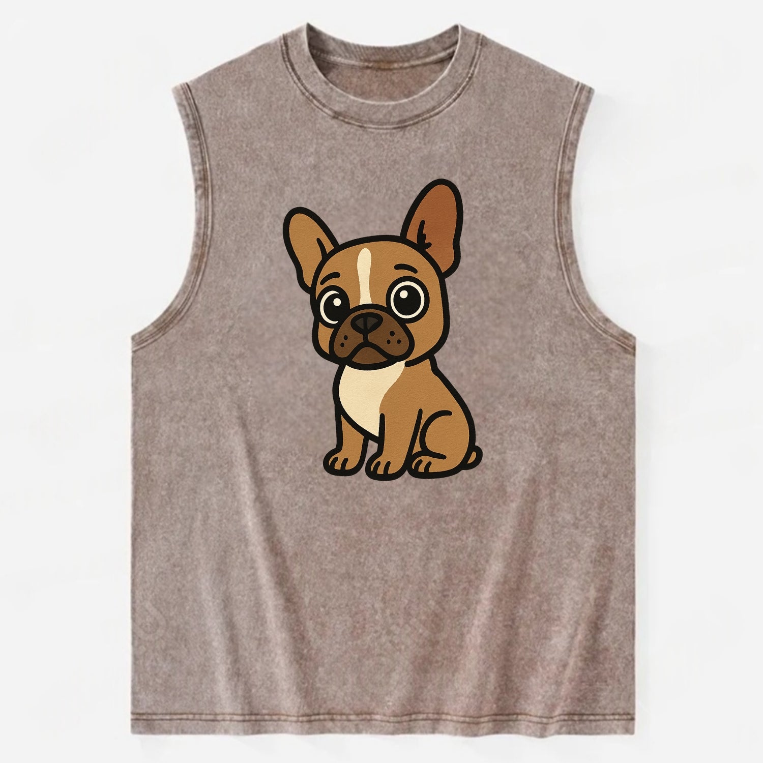 French Bulldog - Head tilt one ear up - Vintage Washed Tank - Brown
