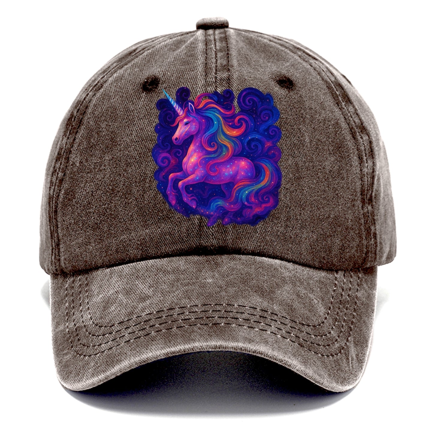 Magical unicorn with flowing rainbow gradient mane, iridescent horn with spiral light - Classic Cap - Brown