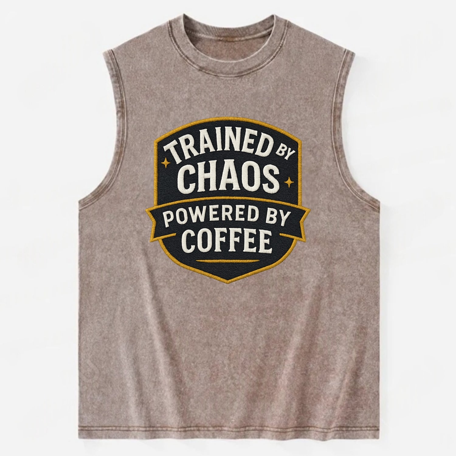 Trained by chaos, powered by coffee - Vintage Washed Tank - Brown
