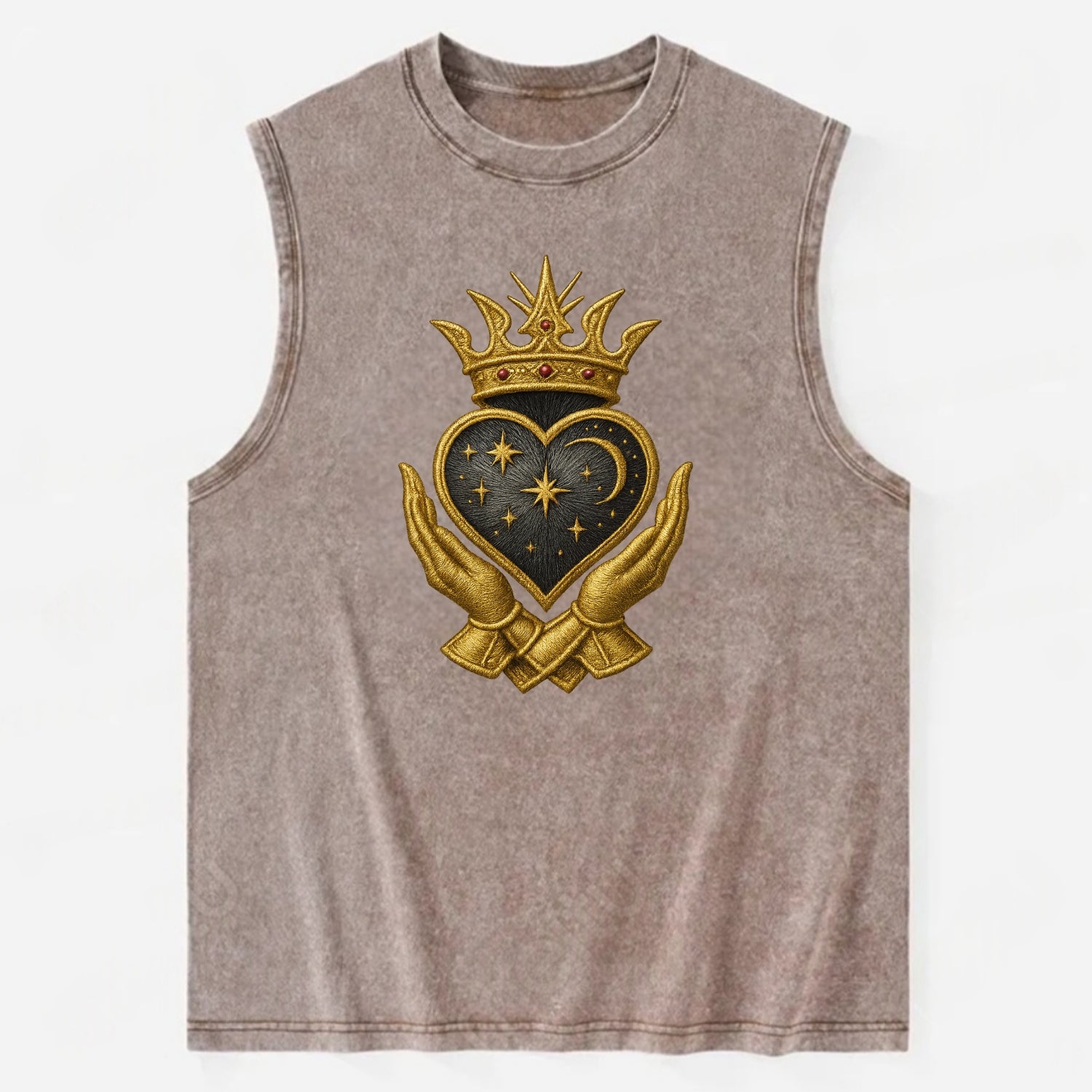 Hammered bronze warrior crown anchoring a dark steel heart with - Vintage Washed Tank - Brown
