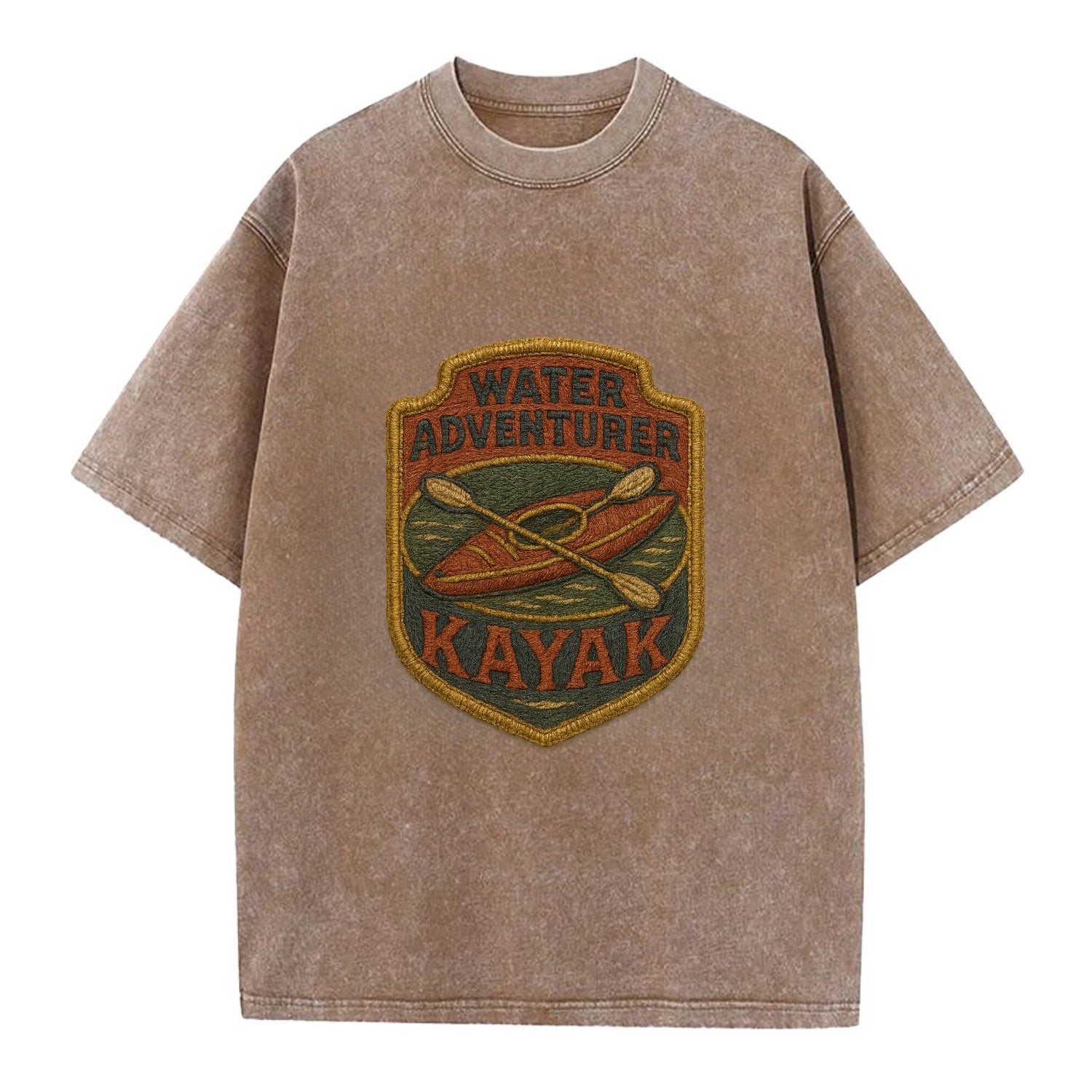 Kayak with paddle - water adventurer - Vintage T-shirt - Brown