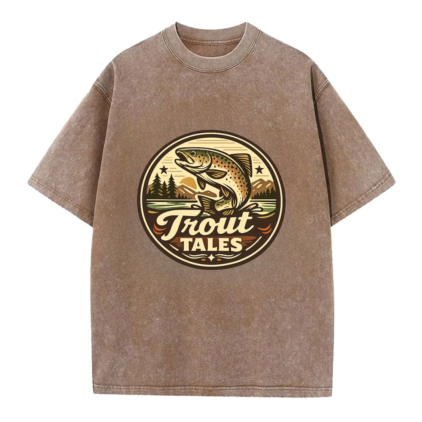 Trout Tales Adventure Emblem - Vintage T-shirt - Brown