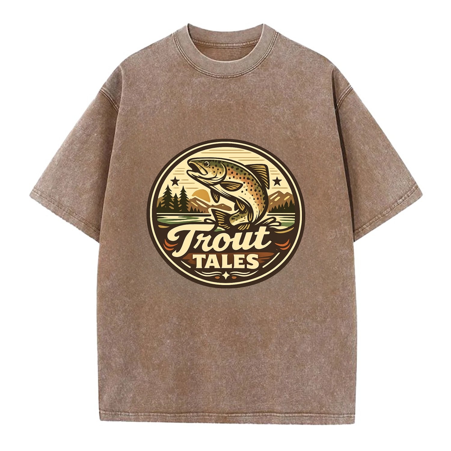 Trout Tales Adventure Emblem - Vintage T-shirt - Brown