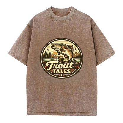 Trout Tales Adventure Emblem - Vintage T-shirt - Brown