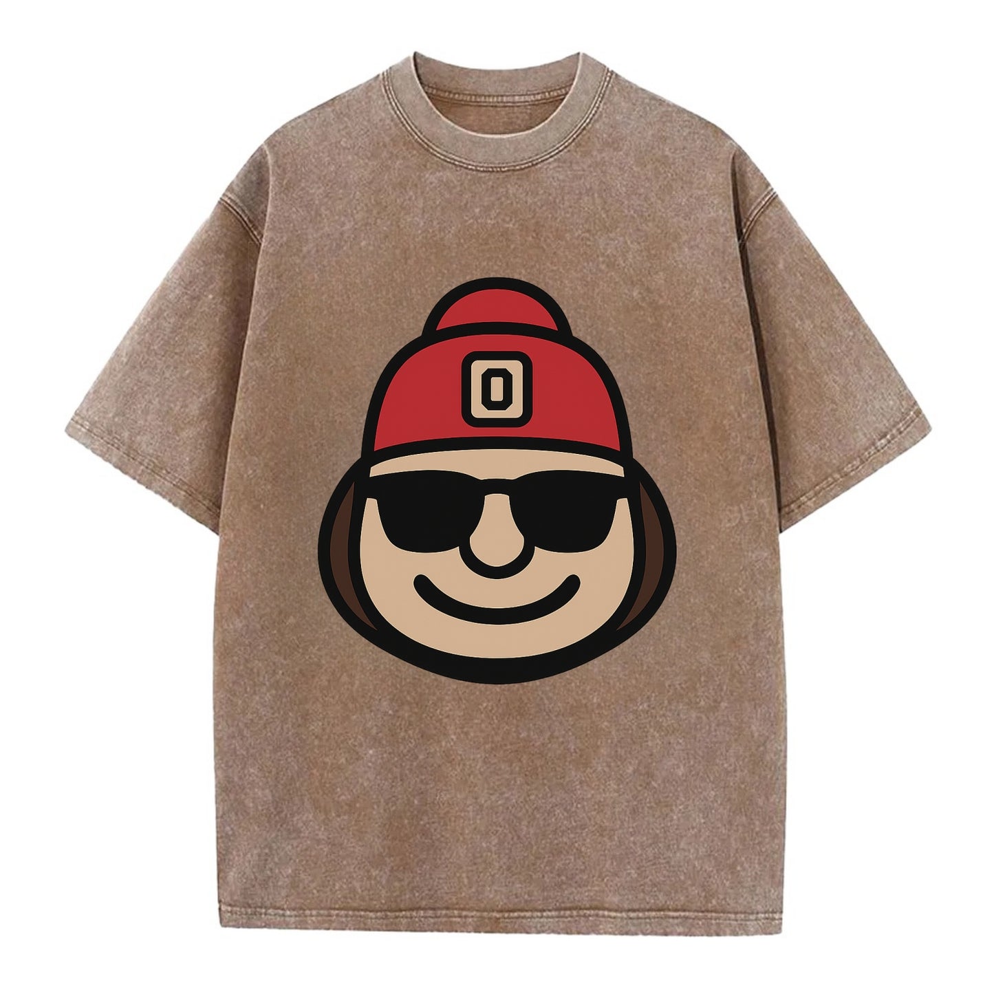 Columbus Brutus wearing Ohio State beanie with Block O patch - Vintage T-shirt - Brown