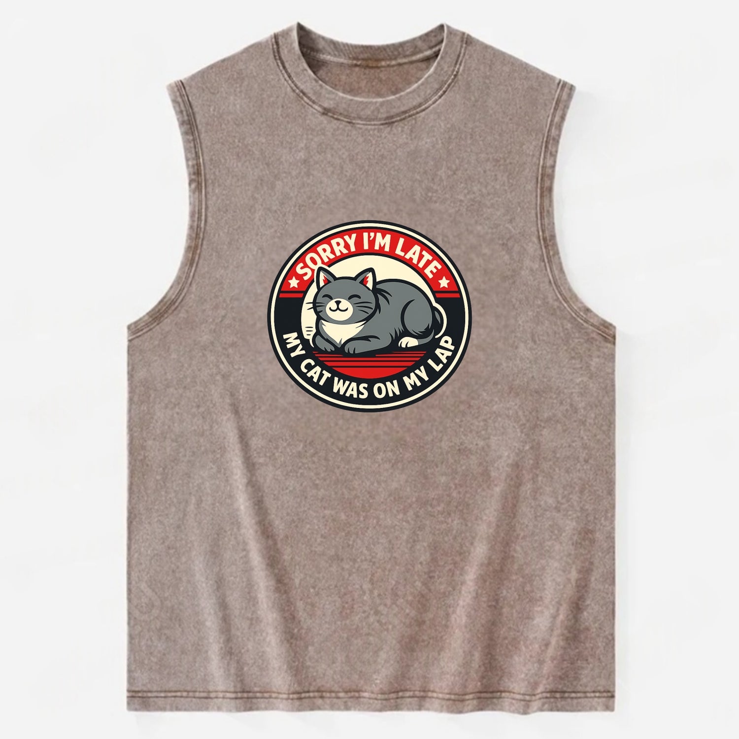 Charming Cat Loaf Excuse Emblem - Vintage Washed Tank - Brown