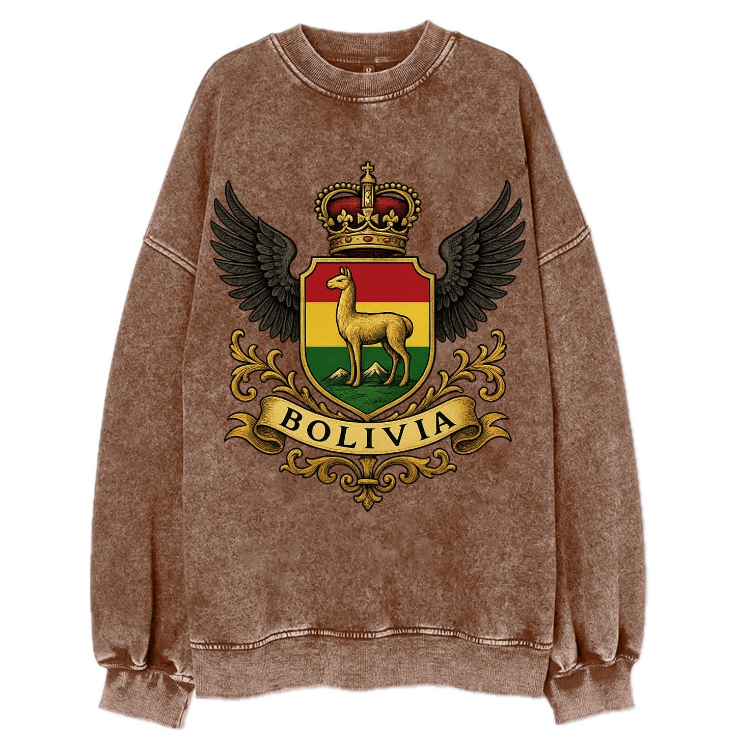 Bolivia Llama Emblem  - Vintage Sweatshirt - Brown