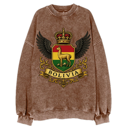 Bolivia Llama Emblem  - Vintage Sweatshirt - Brown