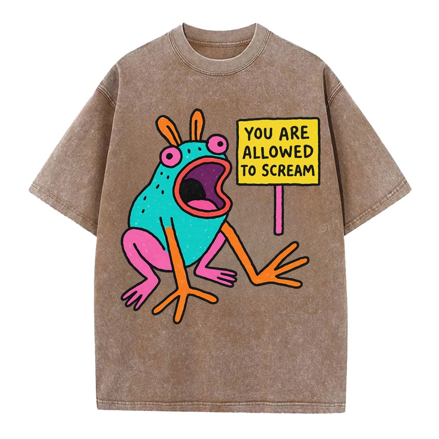 YOU ARE ALLOWED TO SCREAM | Open-mouthed frog mid-scream - Vintage T-shirt - Brown