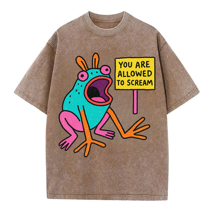 YOU ARE ALLOWED TO SCREAM | Open-mouthed frog mid-scream - Vintage T-shirt - Brown