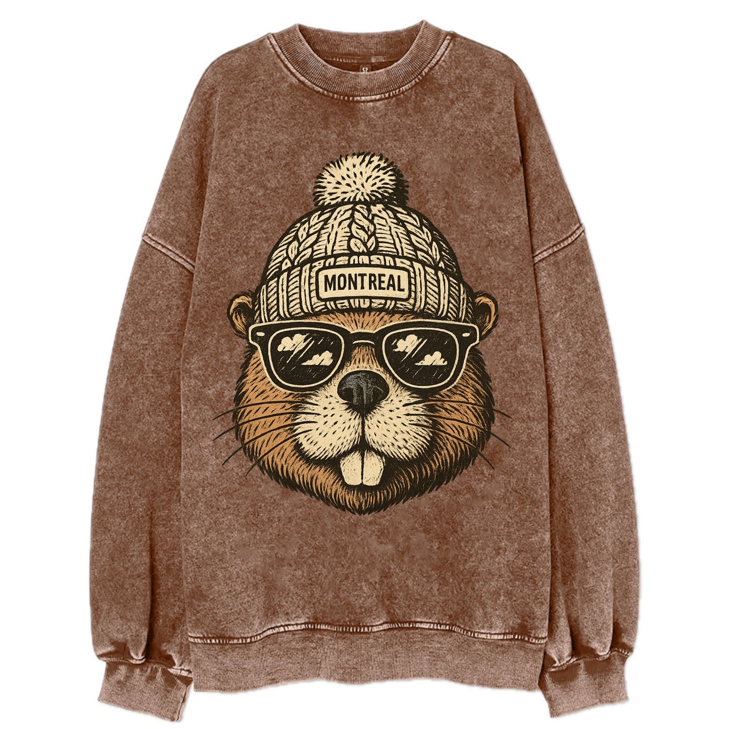 Montreal Beaver wearing Montreal beanie - Vintage Sweatshirt - Brown
