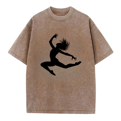 Contemporary dancer leap mid-air - Vintage T-shirt - Brown