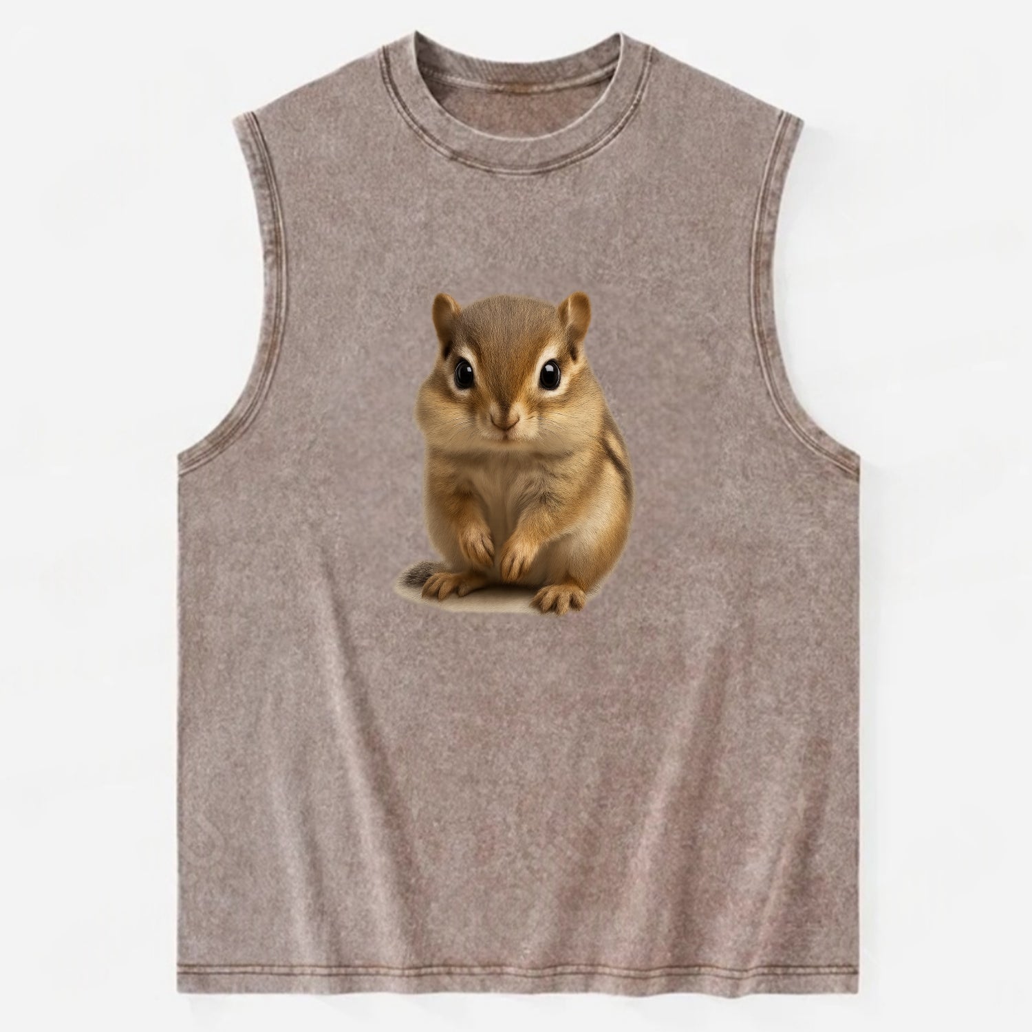 Baby Chipmunk - striped back, cheek pouches, tiny paws, bright eyes, - Vintage Washed Tank - Brown