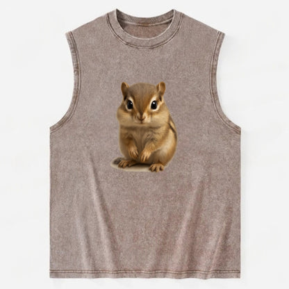Baby Chipmunk - striped back, cheek pouches, tiny paws, bright eyes, - Vintage Washed Tank - Brown