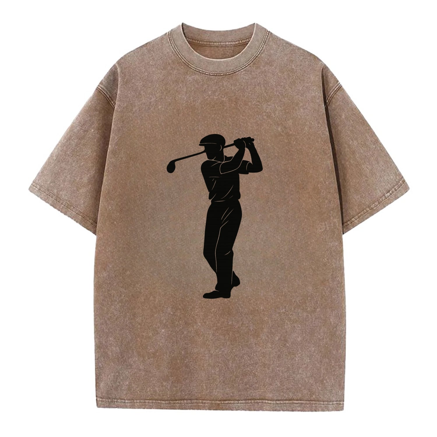 Golfer mid-swing with driver - Vintage T-shirt - Brown