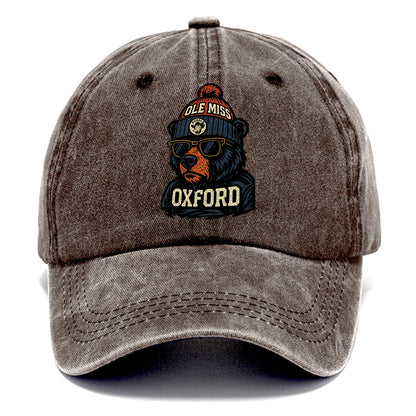 Oxford Black Bear wearing Ole Miss beanie with rebel patch - Classic Cap - Brown