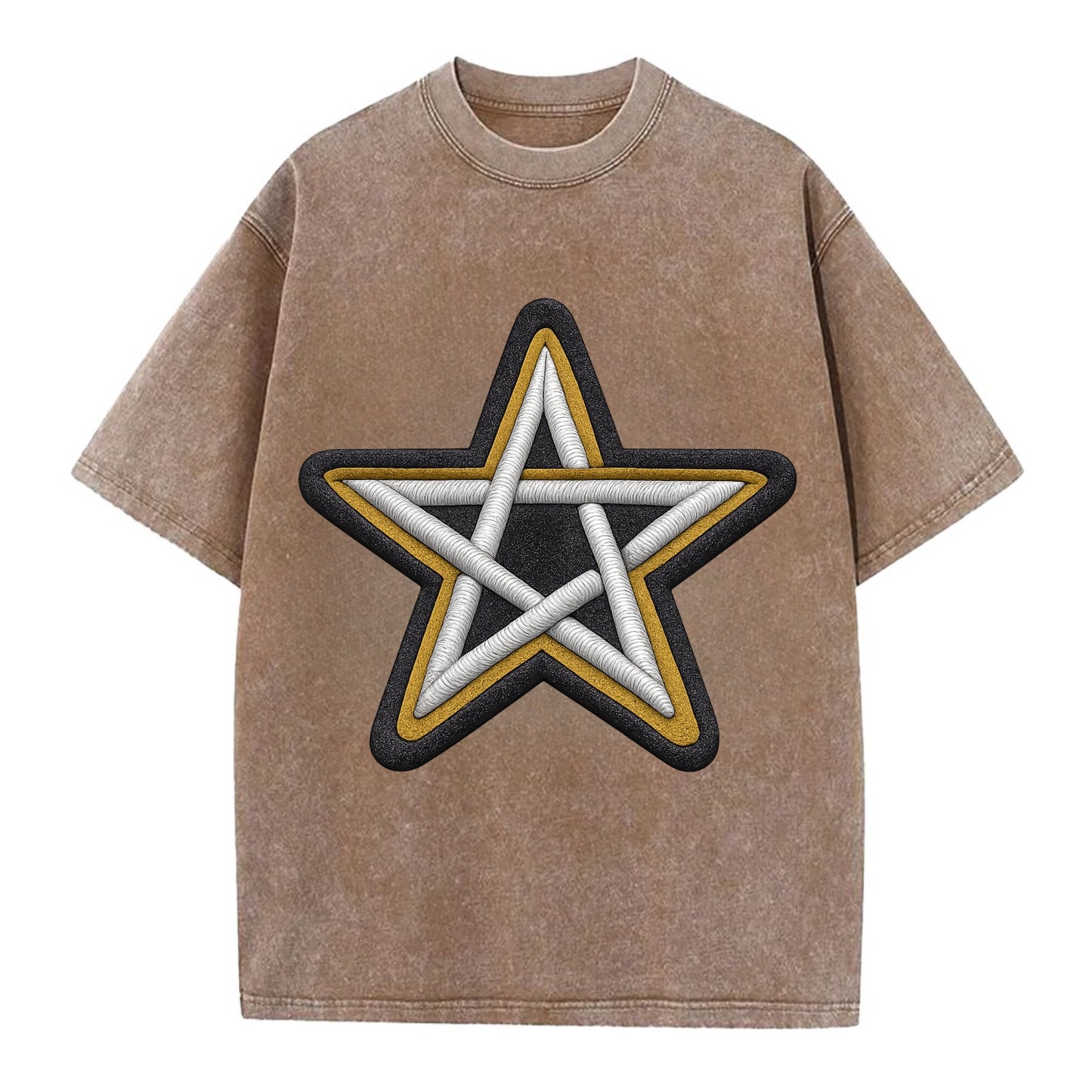 PENTAGRAM STAR - five point star in silver , protection - Vintage T-shirt - Brown