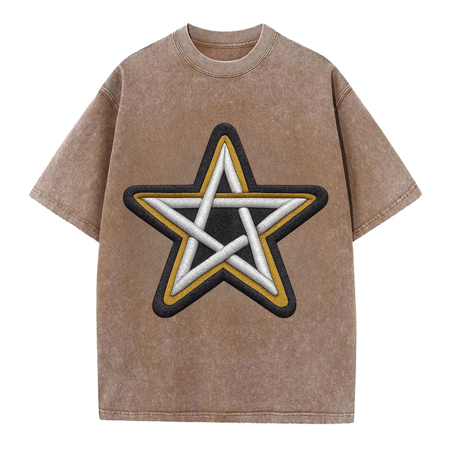 PENTAGRAM STAR - five point star in silver , protection - Vintage T-shirt - Brown