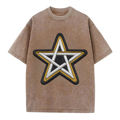 PENTAGRAM STAR - five point star in silver , protection - Vintage T-shirt - Brown