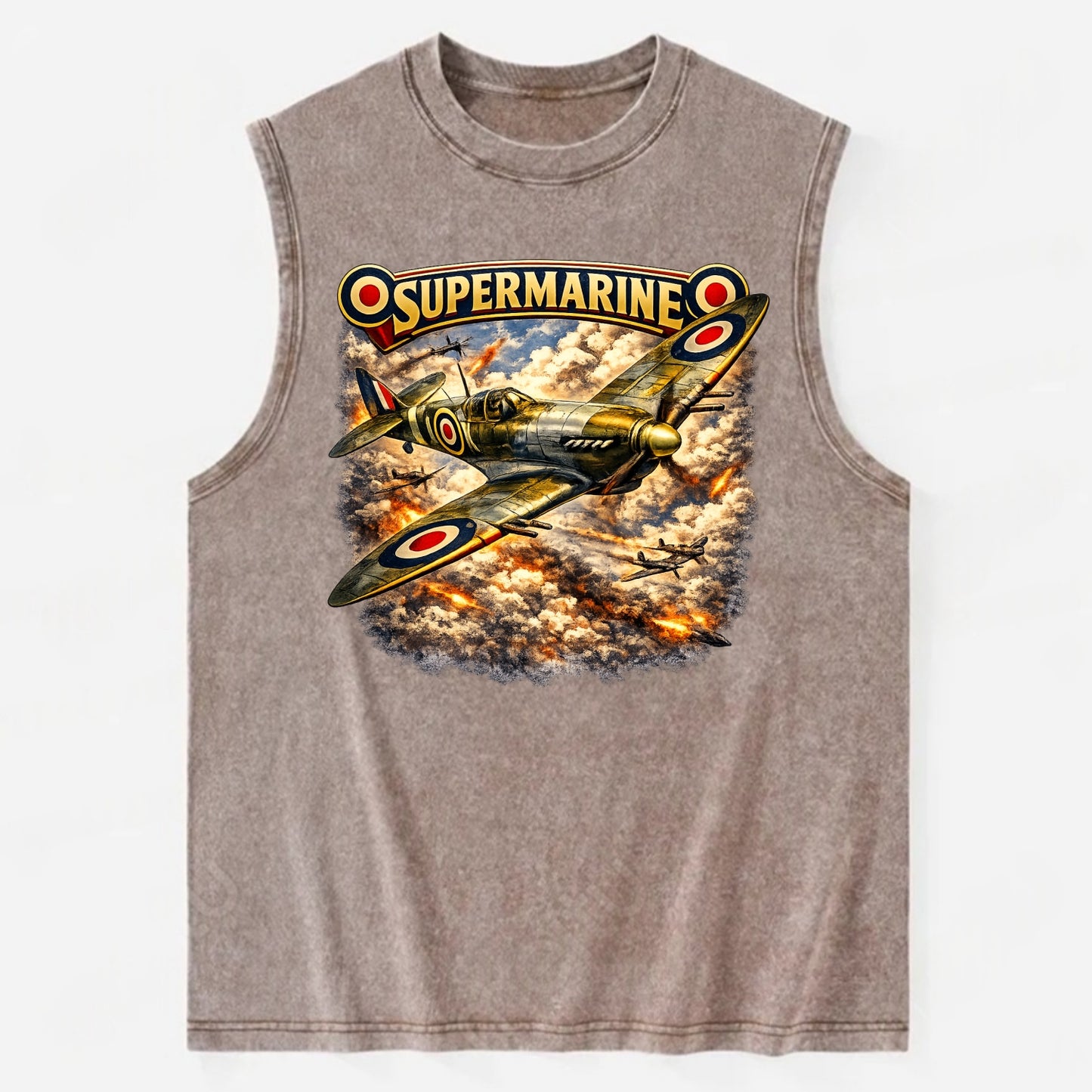 Supermarine Spitfire - Vintage Washed Tank - Brown