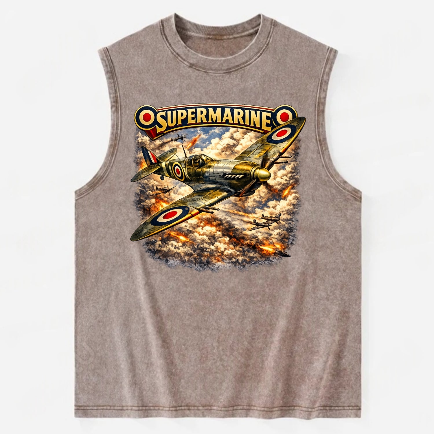Supermarine Spitfire - Vintage Washed Tank - Brown