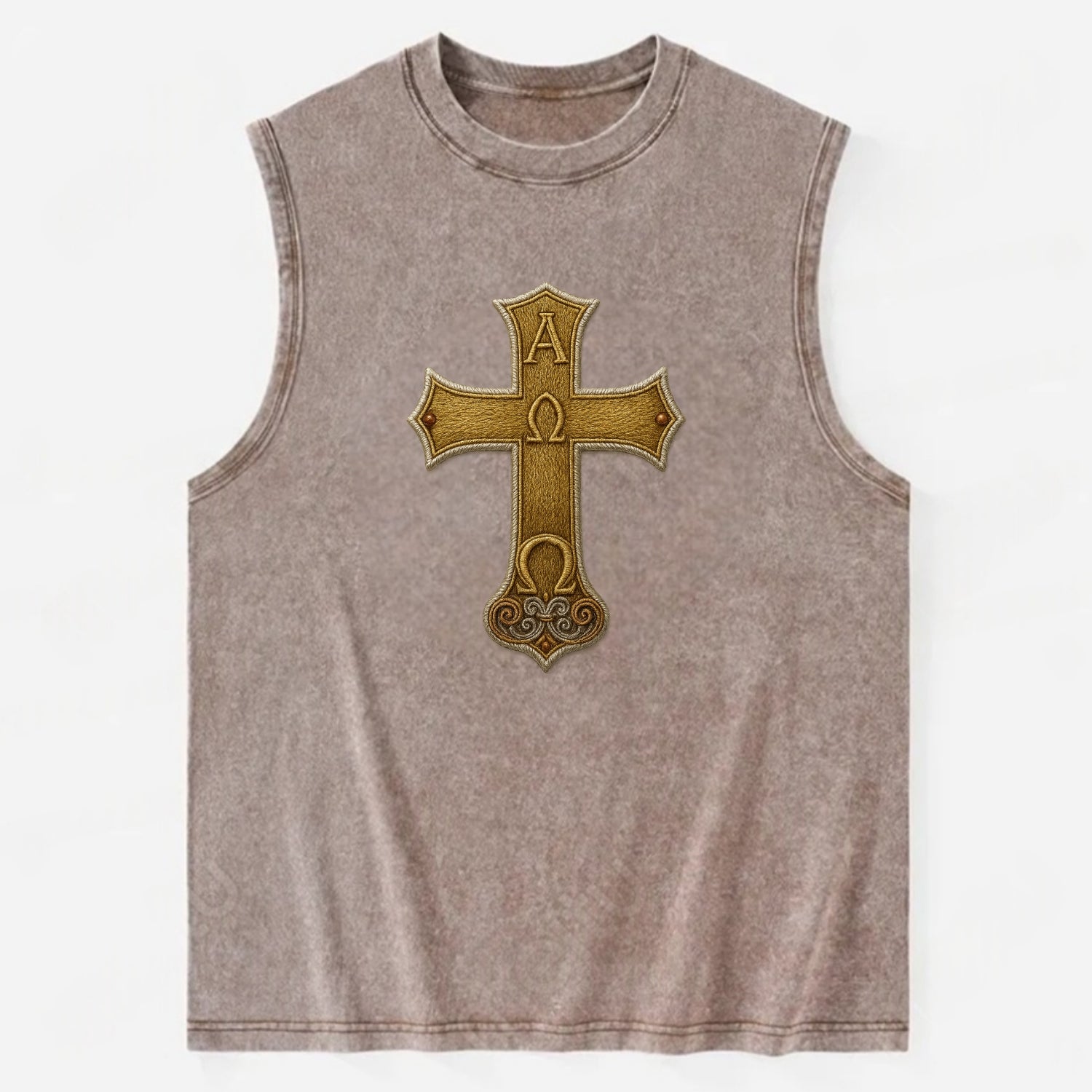 Alpha Omega Cross  - Vintage Washed Tank - Brown