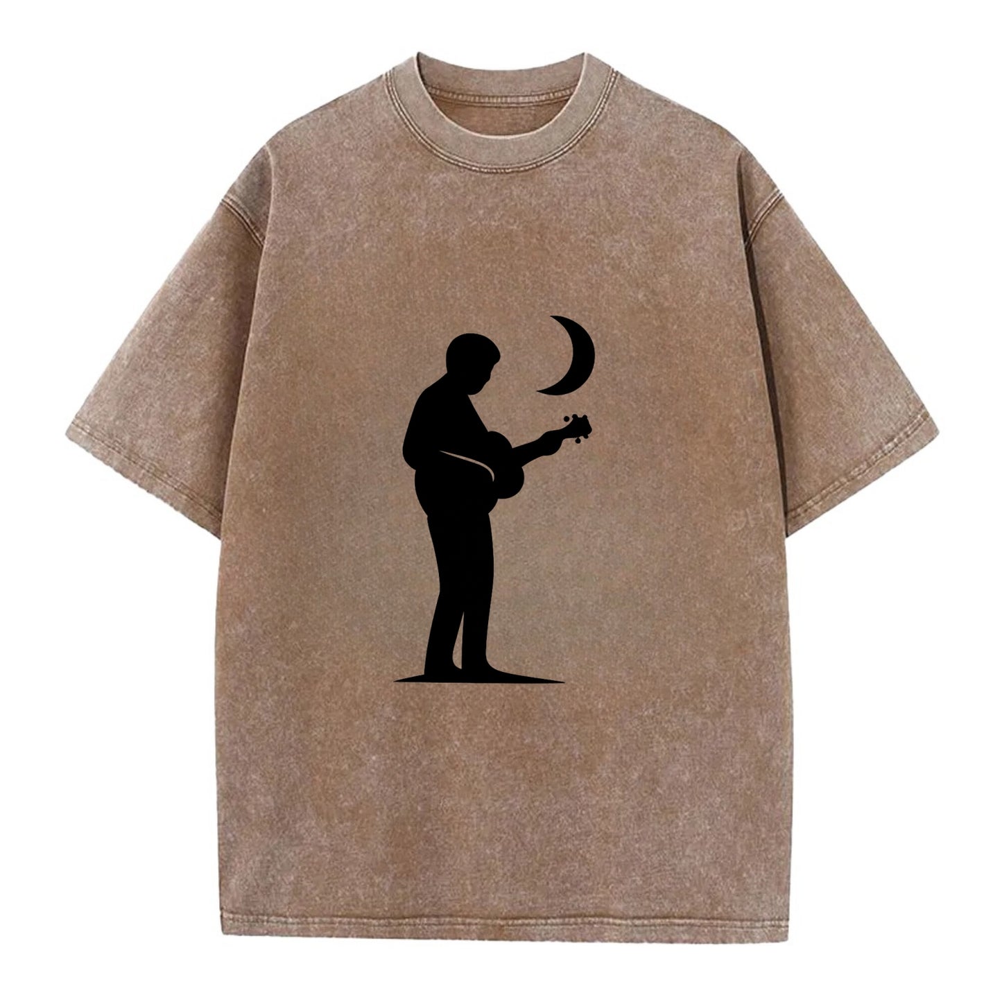 Guitarist playing acoustic under moonlight - Vintage T-shirt - Brown