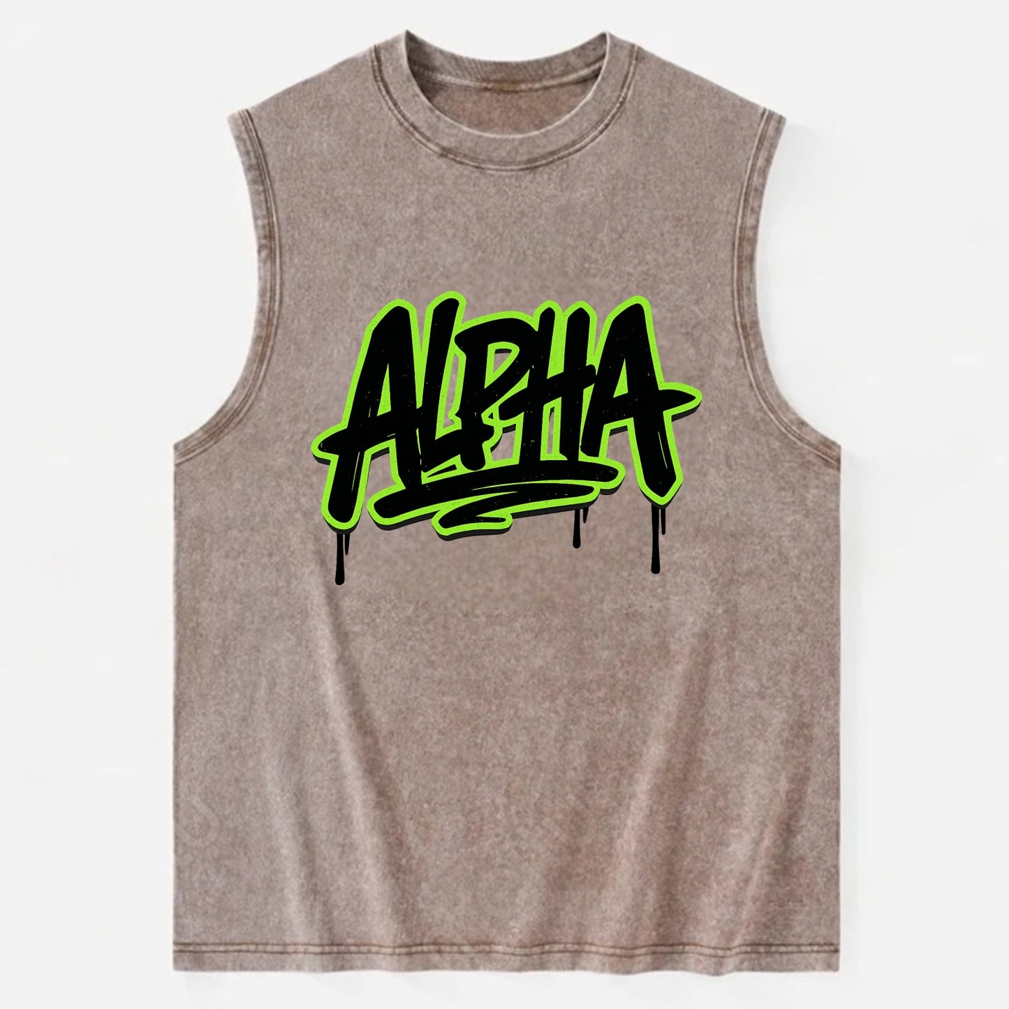 Bold typography design - "ALPHA" - leader of the pack - Vintage Washed Tank - Brown