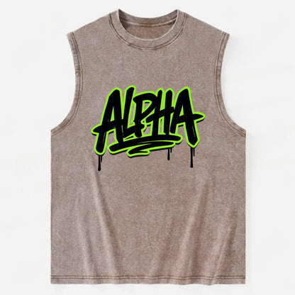 Bold typography design - "ALPHA" - leader of the pack - Vintage Washed Tank - Brown