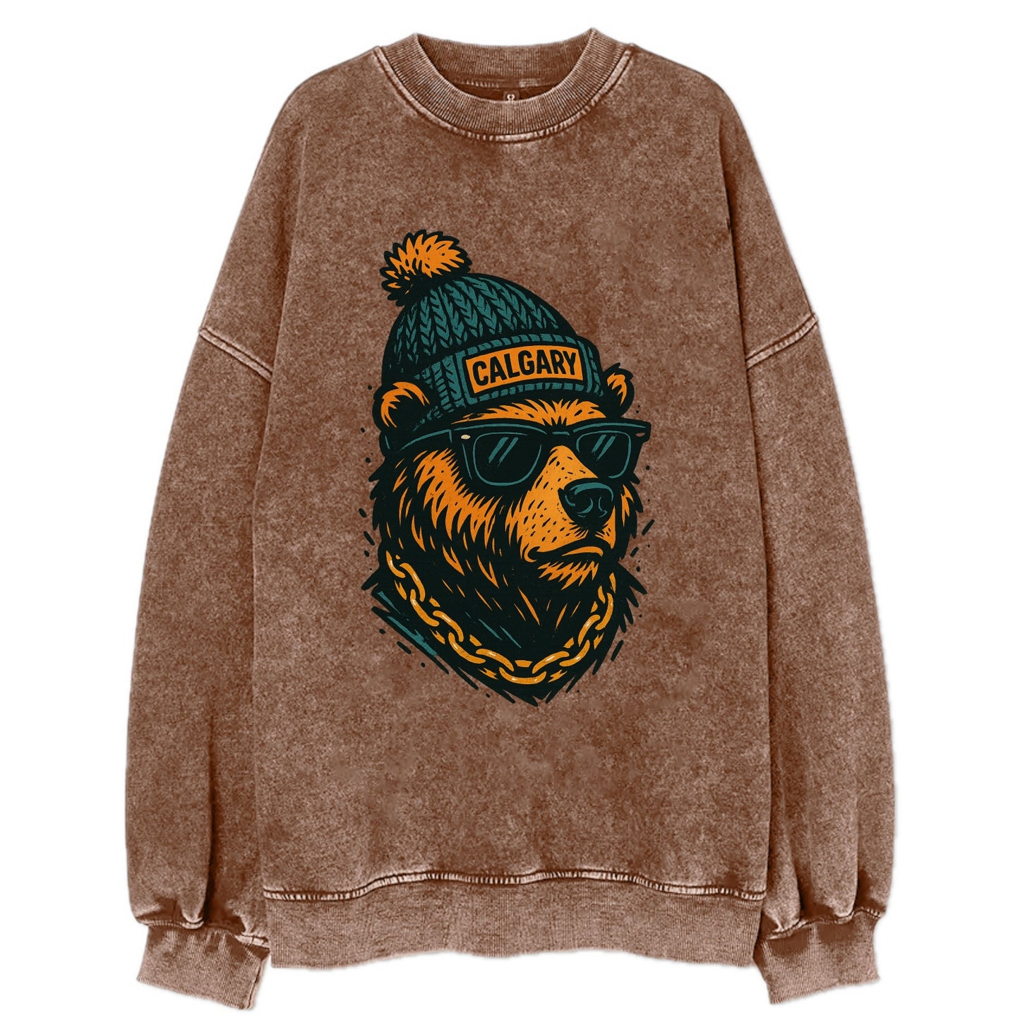 Calgary Grizzly Bear wearing Calgary bea - Vintage Sweatshirt - Brown