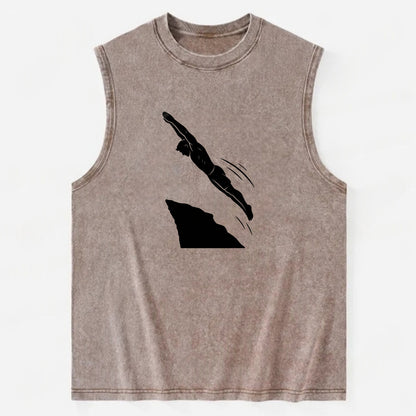 Cliff diver perfect form - Vintage Washed Tank - Brown