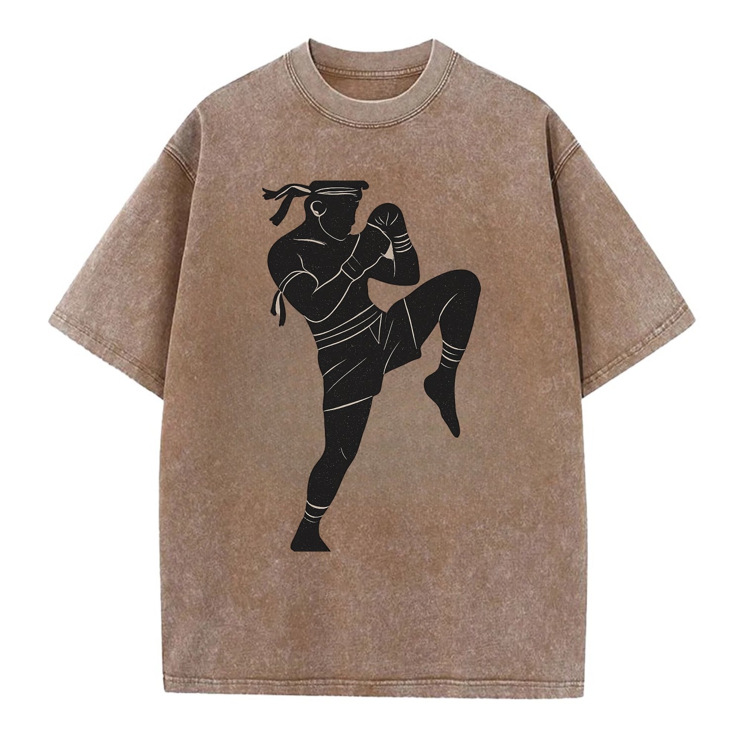 Muay Thai fighter with knee strike - Vintage T-shirt - Brown