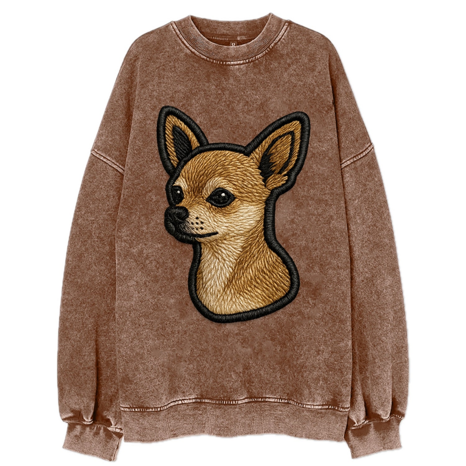 Chihuahua - Modern tiny dog logo with bo - Vintage Sweatshirt - Brown